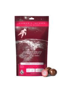 Cherry Blasters Bar chocolate bar, 0.1g or 100 milligrams, a tenth of a gram, from the Moon brand offering a sativa experience.